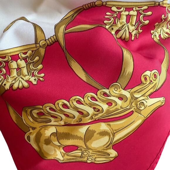 Hermes Les Cavaliers d'Or Silk Scarf Red and Gold - Picture 5 of 11